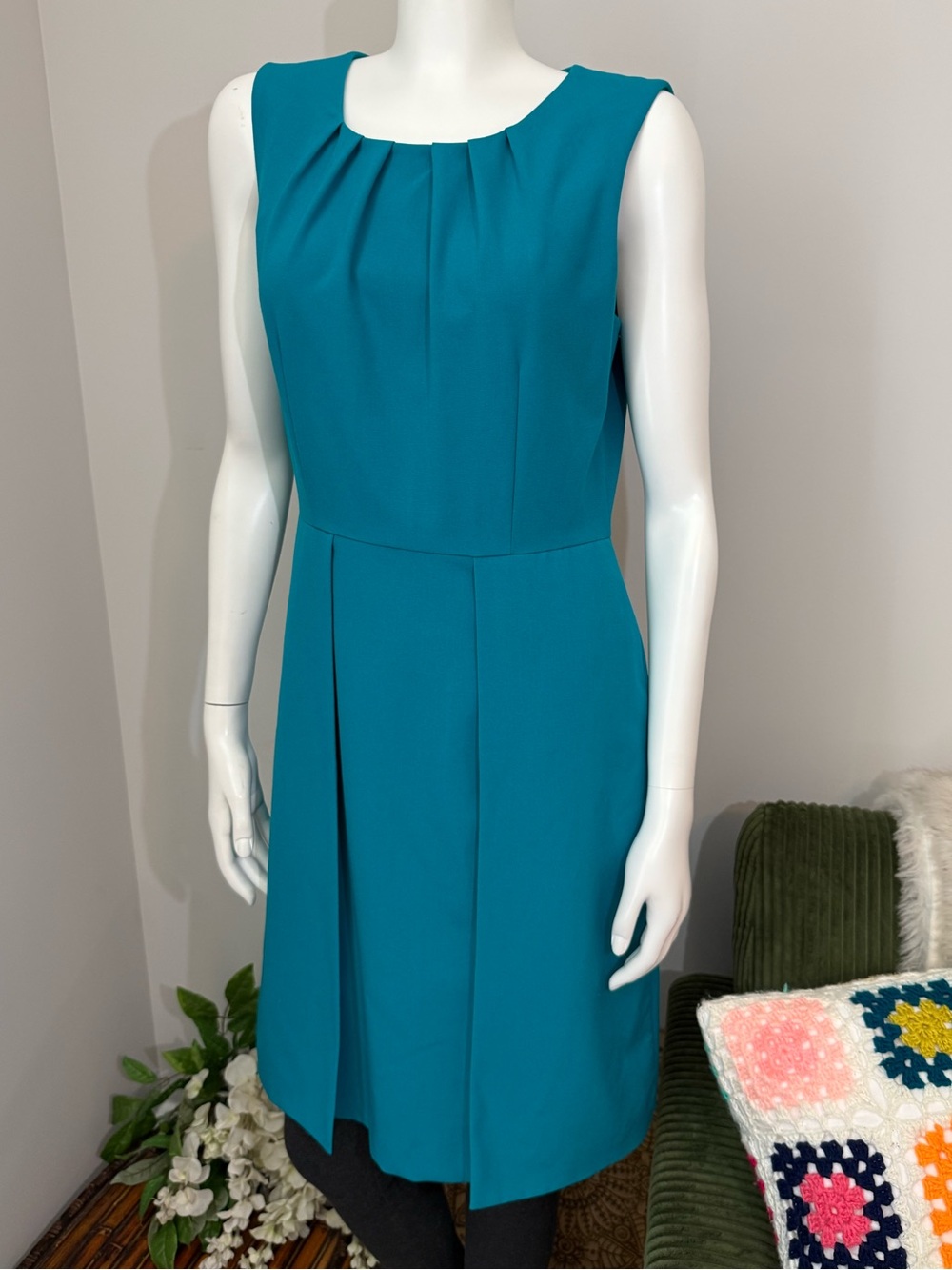 Calvin Klein Women’s Midi Sheath Dress Blue Aqua Sleeveless Sz 6